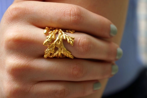 Real Juniper Leaf Gold Ring, handmade.